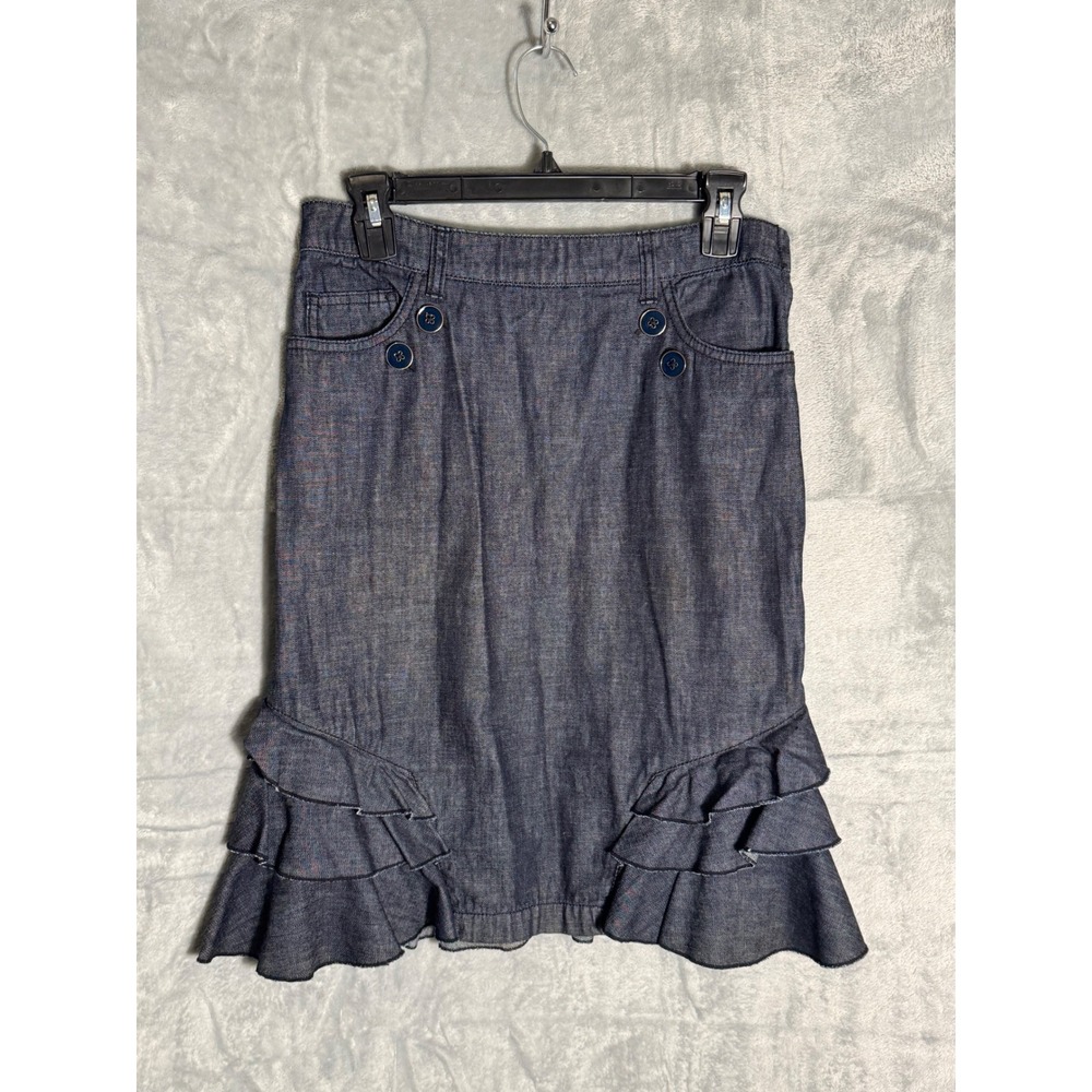 Pilcro and the Letterpress No 02 Denim Pencil Skirt Ruffle Hem size 2